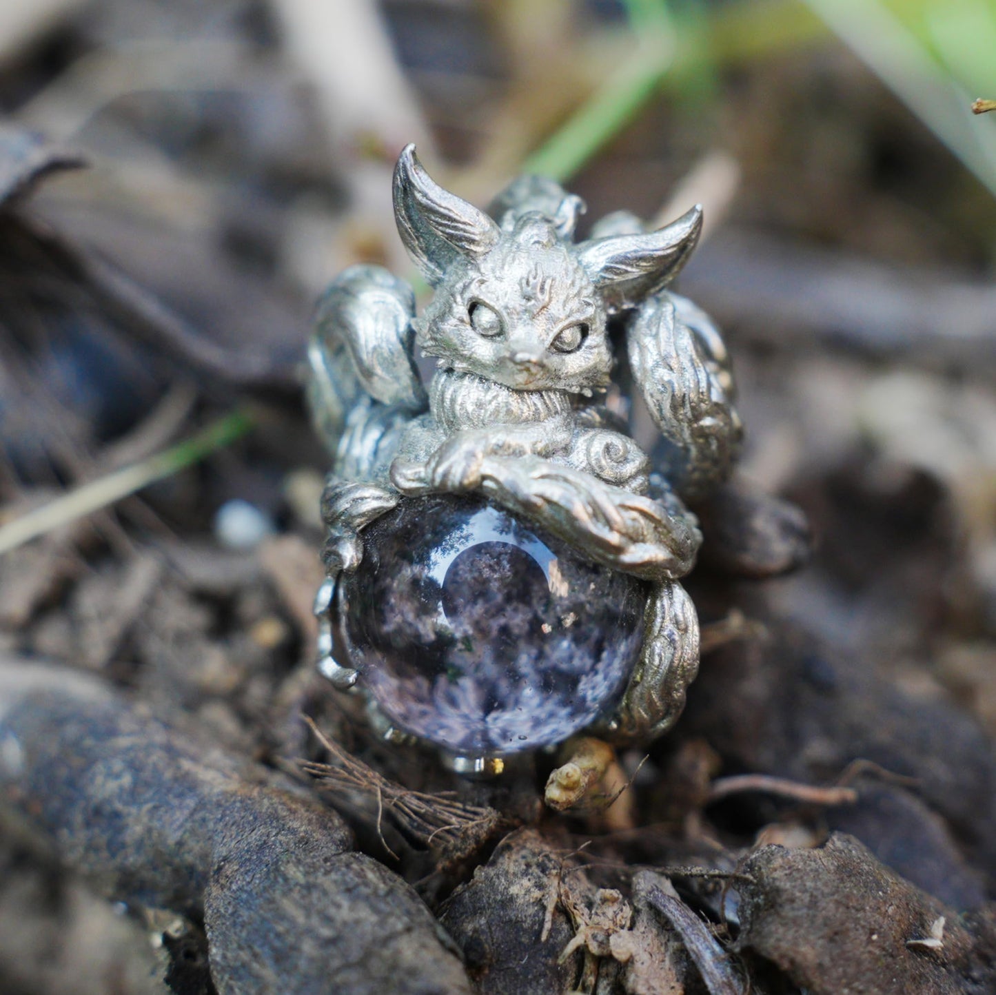 Fox Pendant with Phantom Quartz | Handcrafted Forest Spirit Amulet | Fantasy Totem Necklace for Intuition & Protection