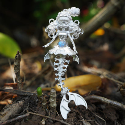 925 Sterling Silver Mermaid Skeleton Pendant with Labradorite | Handcrafted Ocean Amulet Necklace | Gothic Fantasy Jewelry Gift