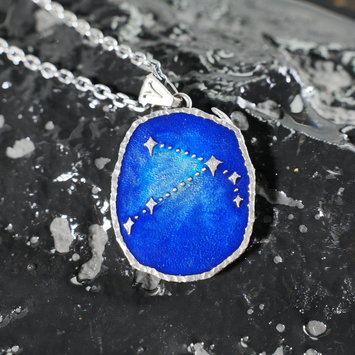 Aries Pendant in 925 Silver | Blue Enamel Medallion with Orange Zirconia | Handmade Zodiac Jewelry
