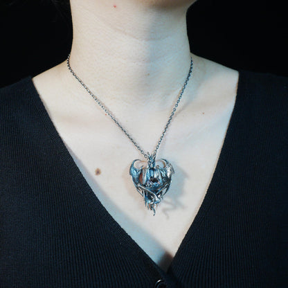 Gothic pendant with ghost crystal in oxidized 925 silver totem design gift for her statement necklace birthday