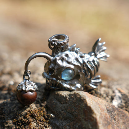 Anglerfish Pendant | 925 Sterling Silver & Labradorite Necklace | Handmade Ocean-Inspired Jewelry Gift for Sea Lovers & Collectors