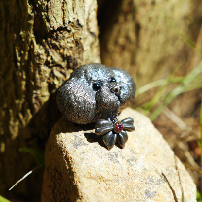 925 Sterling Silver Dog Pendant with Black Onyx & Red Zircon | Handmade Guardian Amulet Necklace | Fantasy Dreamkeeper Jewelry Gift