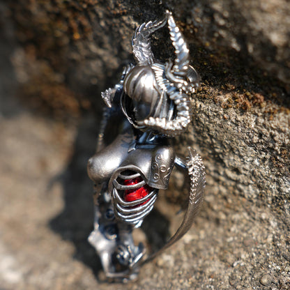 Dark Enchantress Pendant | 925 Sterling Silver Gothic Necklace with Crimson Enamel Heart | Handcrafted Fantasy Jewelry for Dark Aesthetics