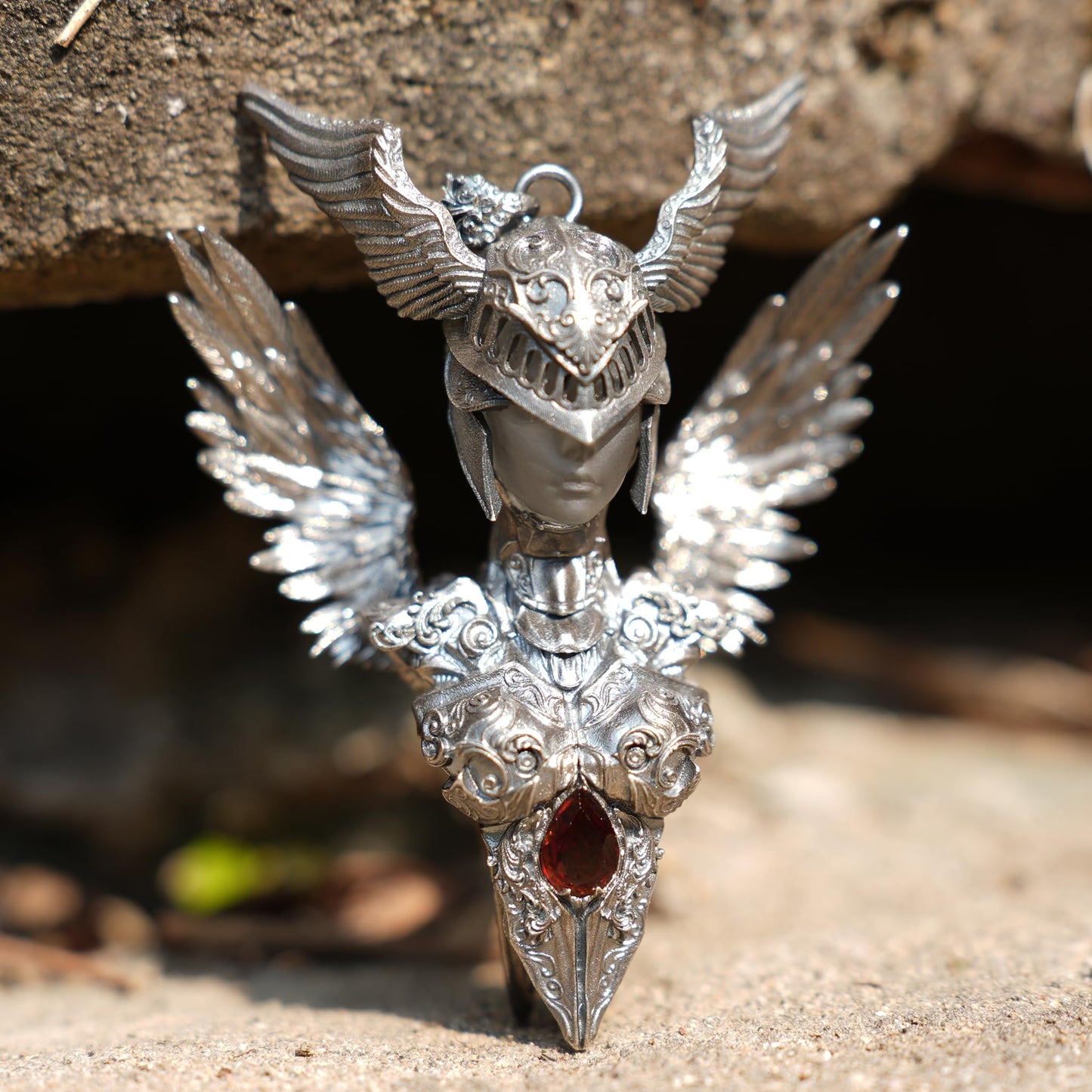 Valkyrie Pendant | 925 Sterling Silver & Garnet | Norse Mythology Amulet | Handmade Viking Necklace