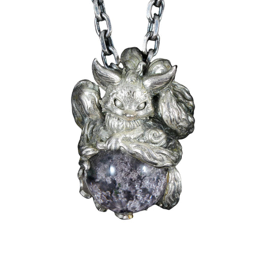 Fox Pendant with Phantom Quartz | Handcrafted Forest Spirit Amulet | Fantasy Totem Necklace for Intuition & Protection