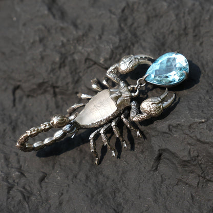 Stellar Scorpion Pendant | 925 Sterling Silver Blue Topaz Necklace | Handmade Zodiac Jewelry | Spiritual Talisman of Strength & Transformation