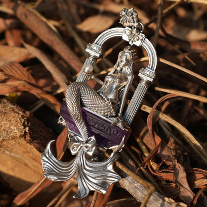 Amethyst Mermaid Pendant | Handcrafted 925 Sterling Silver Ocean Goddess Necklace | Fantasy Sea Jewelry Gift for Her, Unique Mythical Art