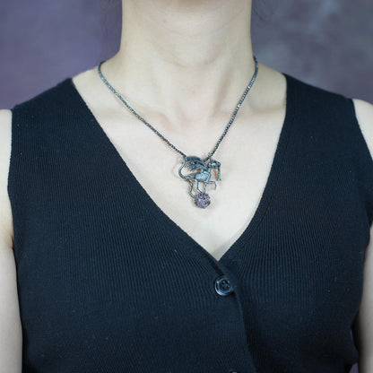 Dark Wings Dragon Pendant | Handmade 925 Silver Gothic Jewelry with Phantom Quartz | Fantasy Amulet for Magic & Mystery Lovers