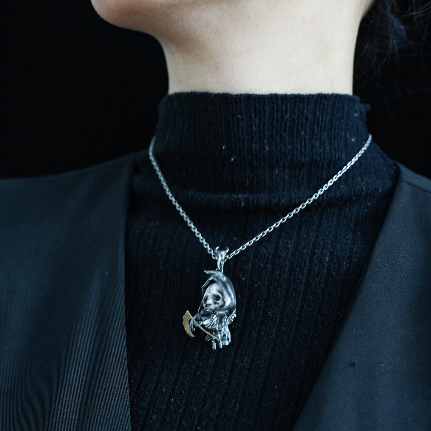 Grim Reaper Pendant | Handmade 925 Silver Skeleton Amulet | Gothic Death Charm | Fantasy Art Jewelry for Dark Aesthetics