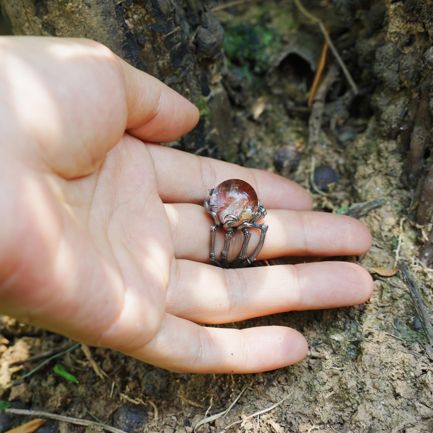 Gothic Spider Skull Ring, Handcrafted Dark Fantasy Jewelry, Occult Protection Charm for Witchcore Style
