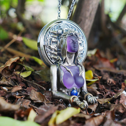 Cyber-Gothic Goddess Pendant | 925 Sterling Silver Necklace with Crystal or Amethyst | Feminist Power & Dark Fantasy Jewelry | Handmade Statement Gift