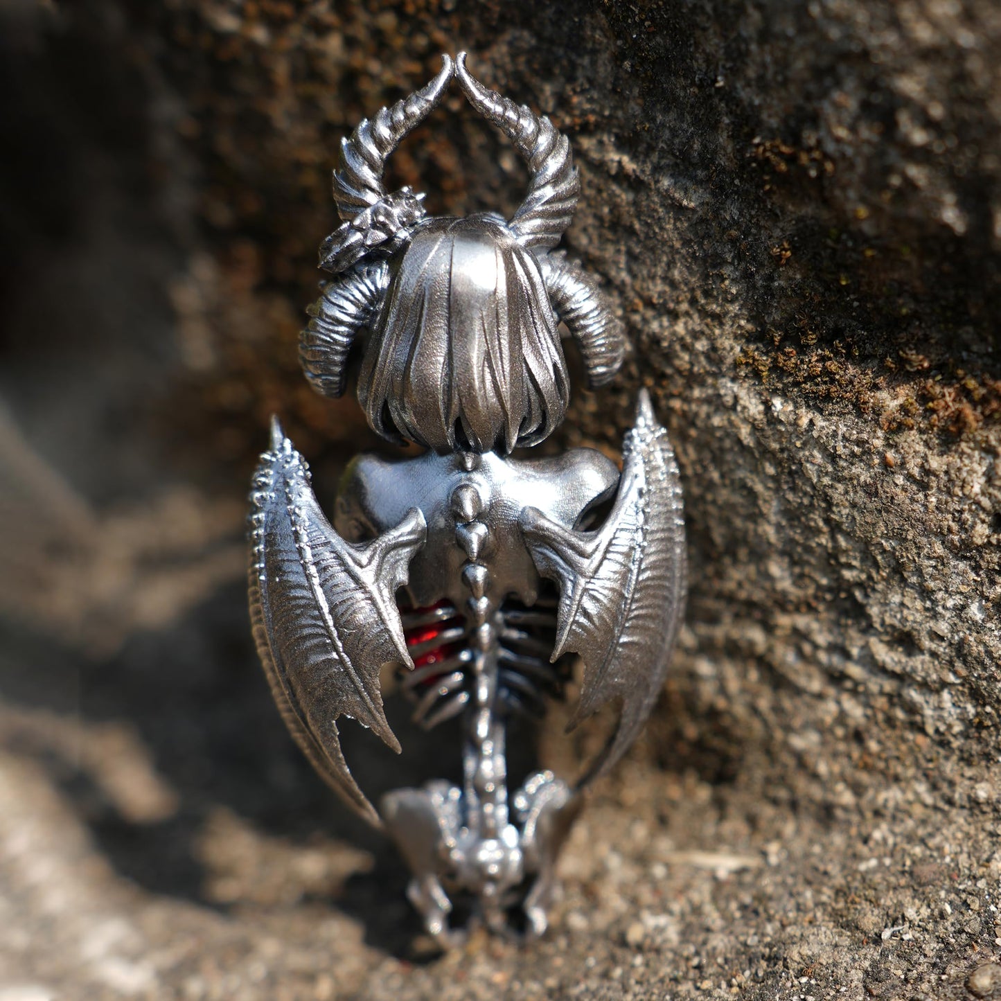 Dark Enchantress Pendant | 925 Sterling Silver Gothic Necklace with Crimson Enamel Heart | Handcrafted Fantasy Jewelry for Dark Aesthetics