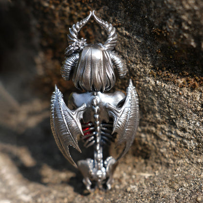 Dark Enchantress Pendant | 925 Sterling Silver Gothic Necklace with Crimson Enamel Heart | Handcrafted Fantasy Jewelry for Dark Aesthetics