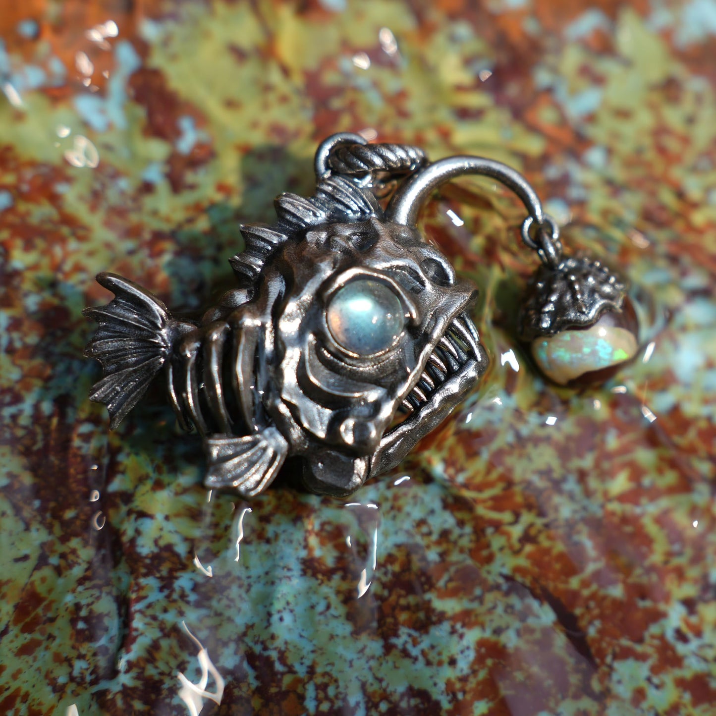 Anglerfish Pendant | 925 Sterling Silver & Labradorite Necklace | Handmade Ocean-Inspired Jewelry Gift for Sea Lovers & Collectors