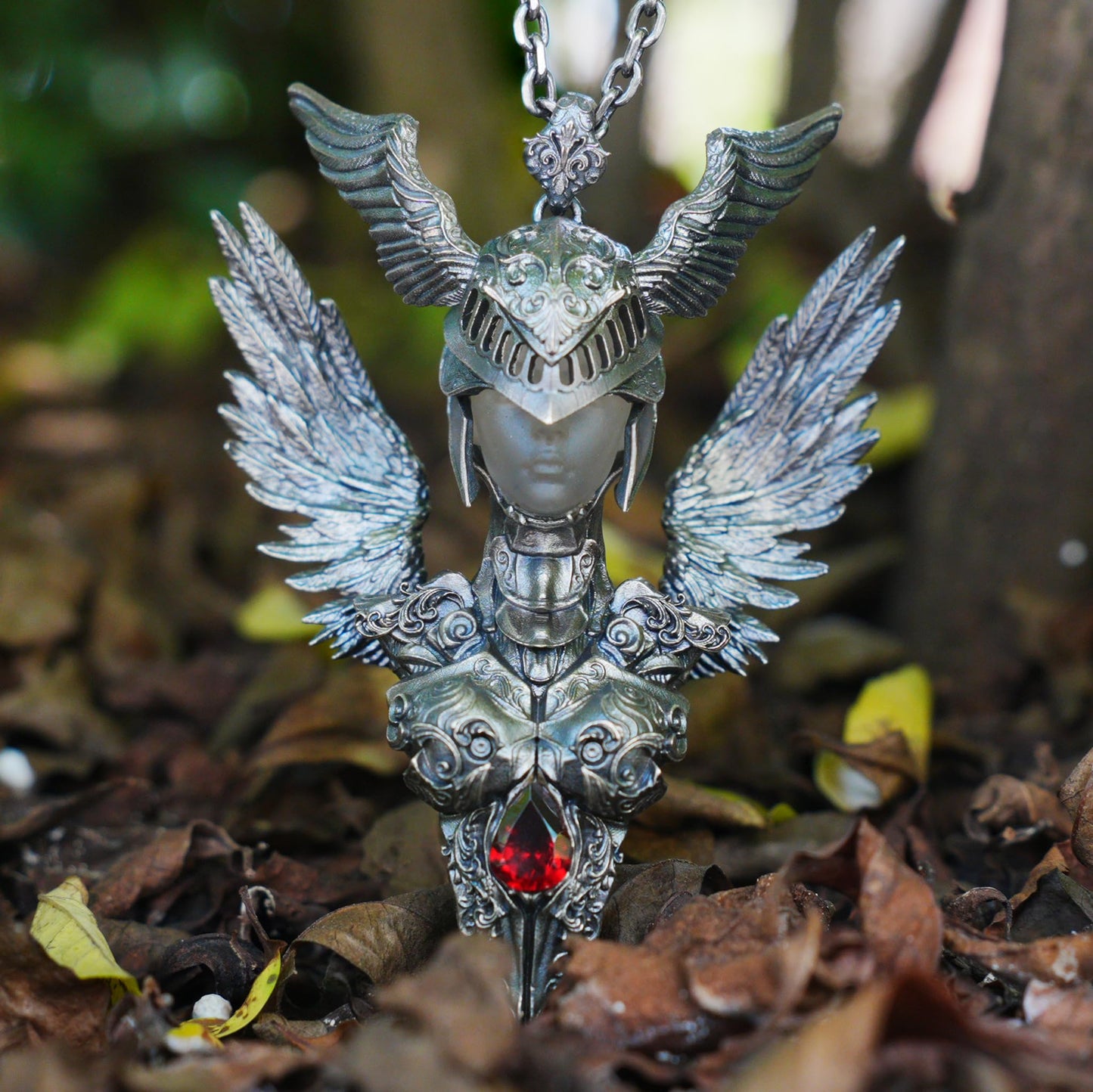 Valkyrie Pendant | 925 Sterling Silver & Garnet | Norse Mythology Amulet | Handmade Viking Necklace