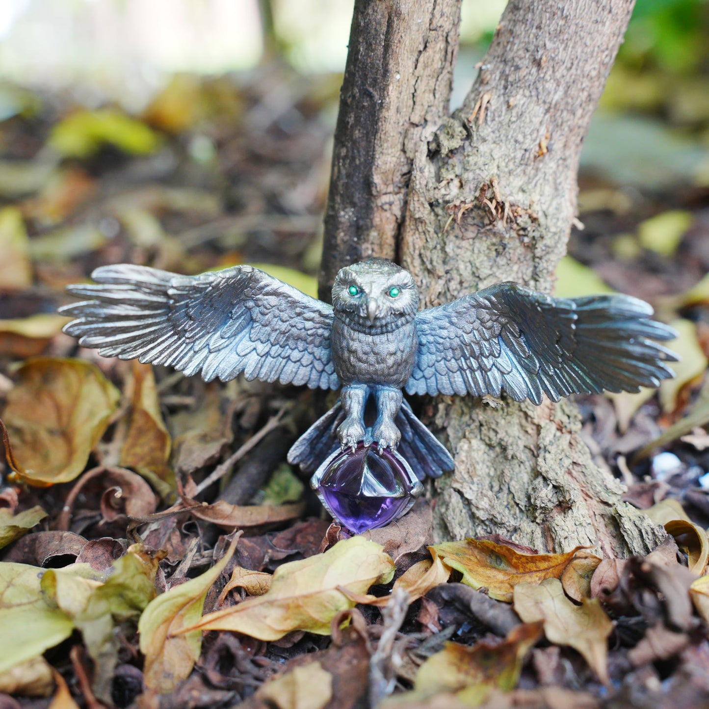 925 Sterling Silver Owl Necklace with Amethyst | Handcrafted Animal Totem Jewelry | Fantasy Guardian Pendant for Wisdom & Focus
