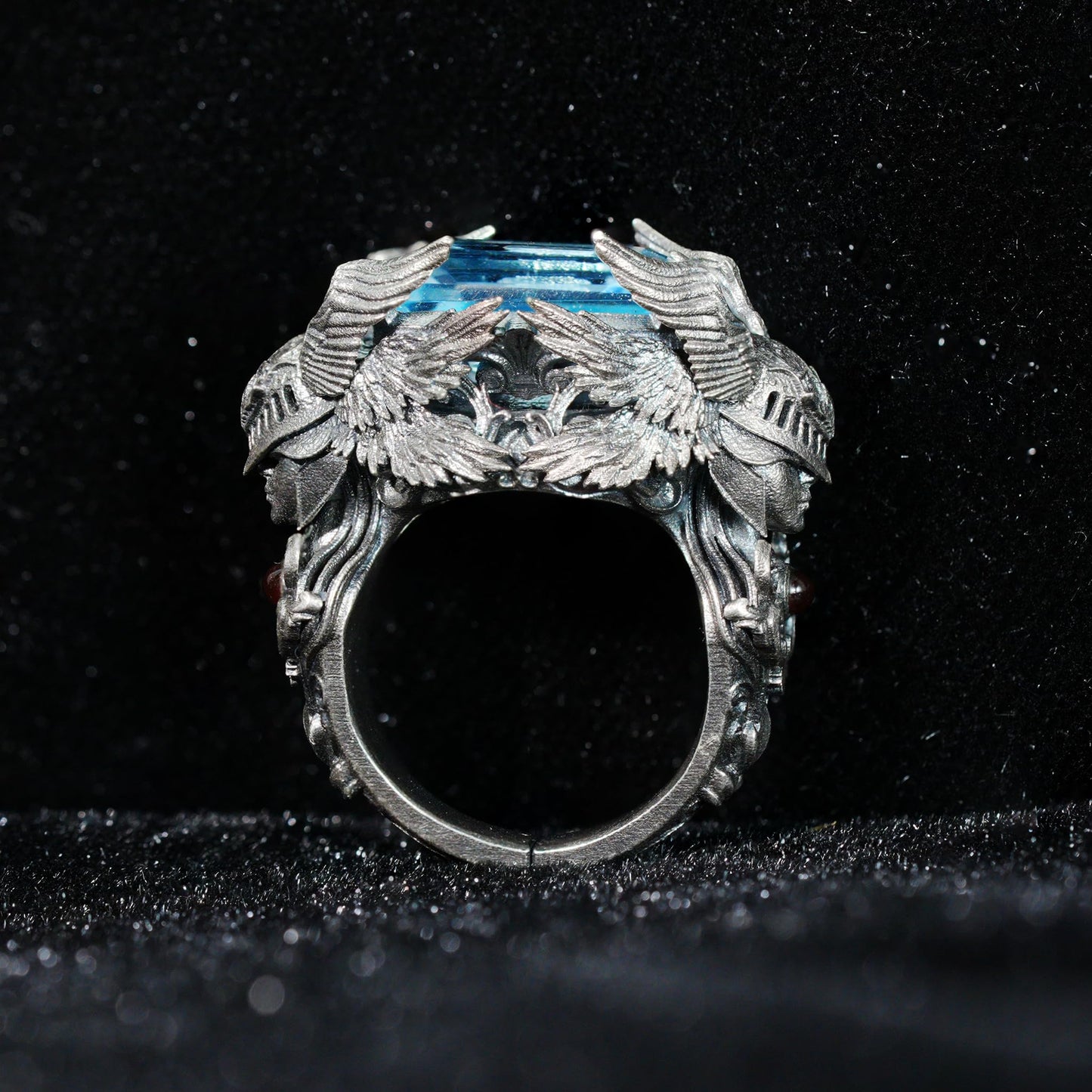Valkyrie Ring in 925 Sterling Silver with Blue Topaz | Handmade Norse Goddess Jewelry
