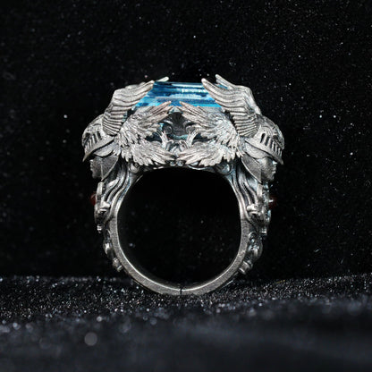 Valkyrie Ring in 925 Sterling Silver with Blue Topaz | Handmade Norse Goddess Jewelry
