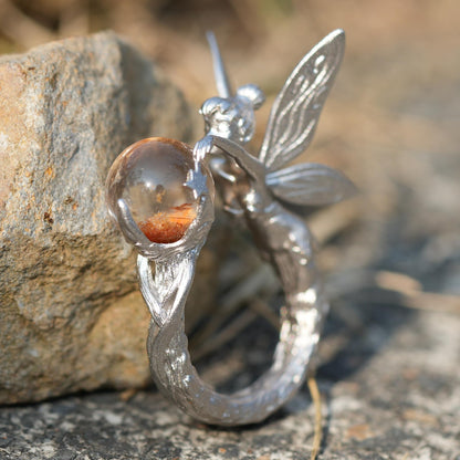 925 Sterling Silver Forest Elf Ring with Natural Phantom Quartz | Handcrafted Nature Fantasy Jewelry | Symbolic Ring for Nature Lovers