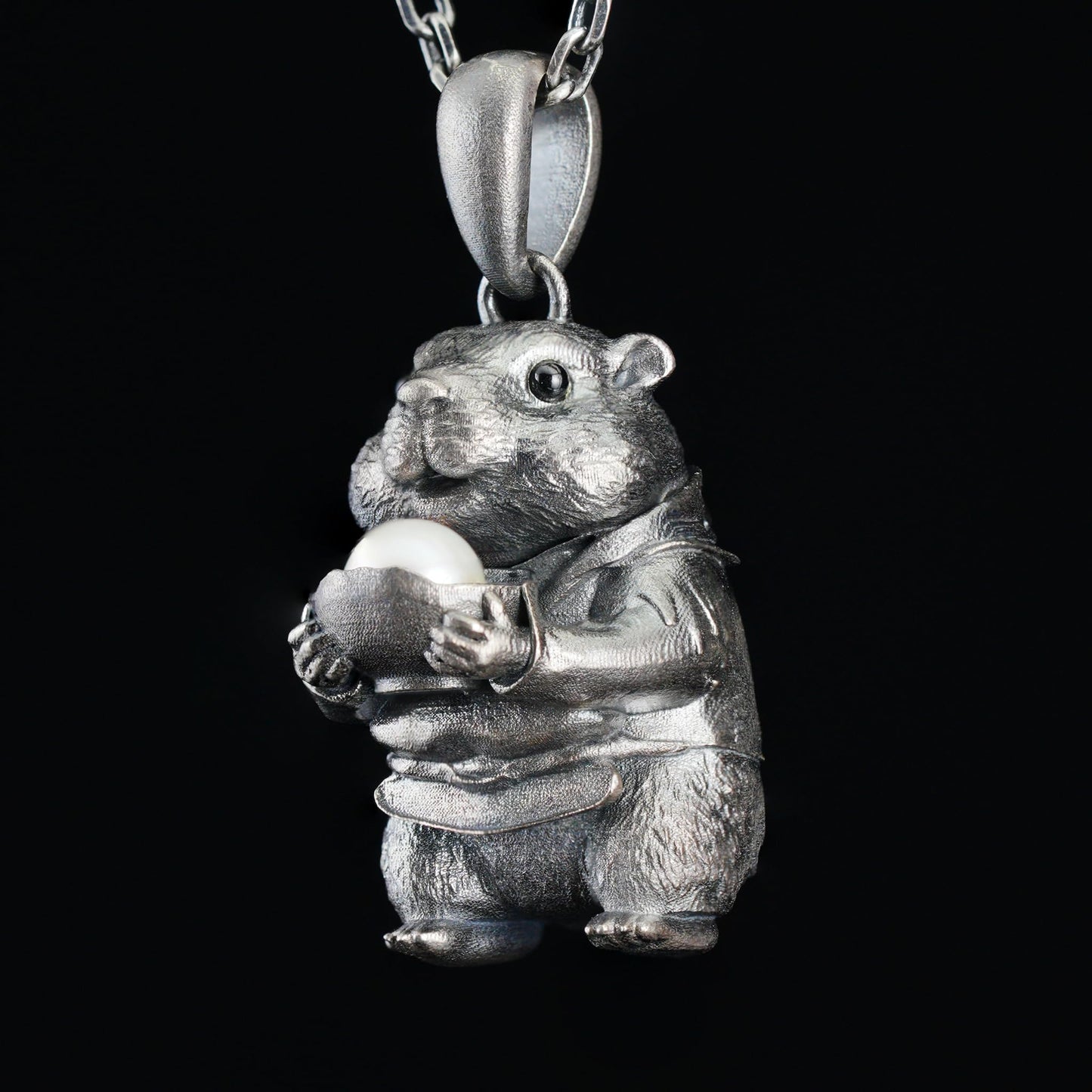 925 Sterling Silver Hamster Pendant with Freshwater Pearl | Handmade Animal Totem Necklace | Whimsical Fairy Tale Jewelry Gift