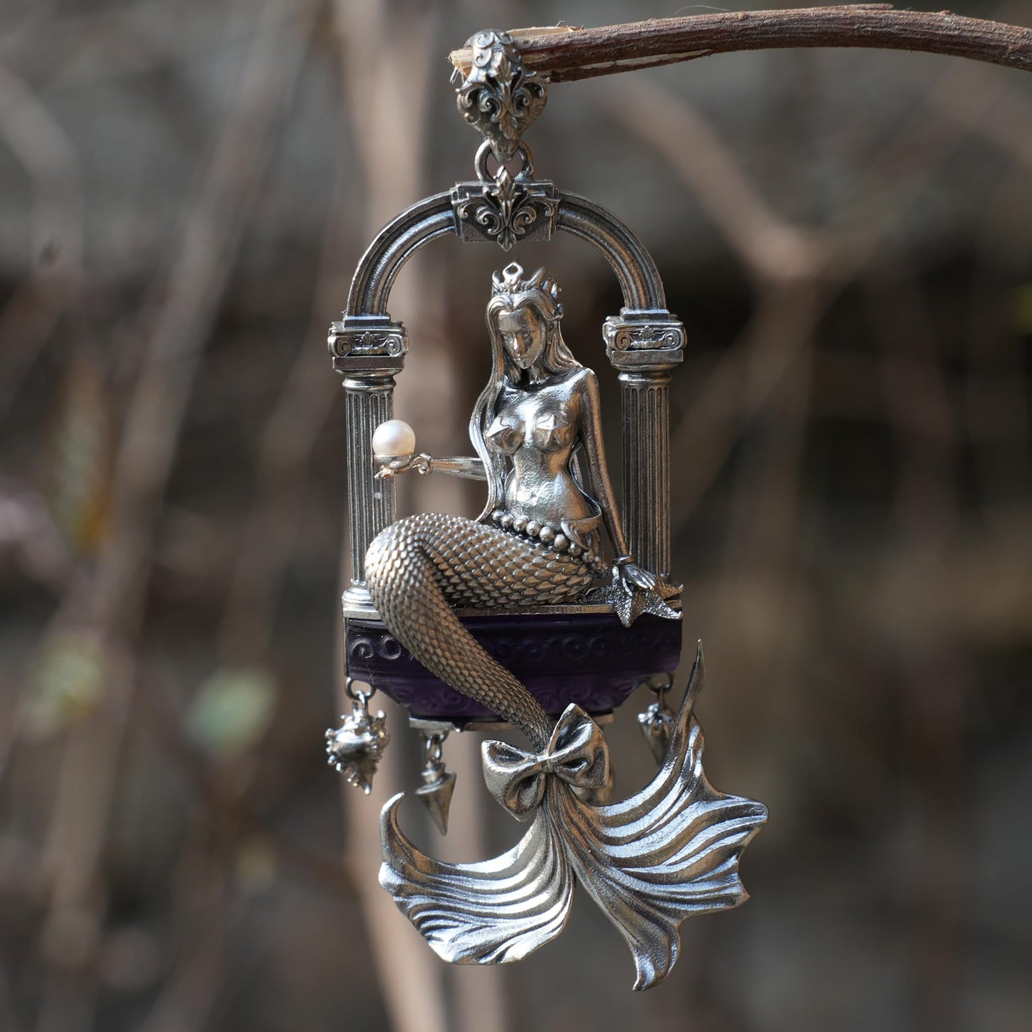 Amethyst Mermaid Pendant | Handcrafted 925 Sterling Silver Ocean Goddess Necklace | Fantasy Sea Jewelry Gift for Her, Unique Mythical Art