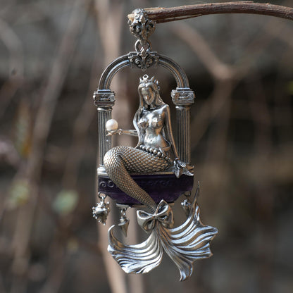 Amethyst Mermaid Pendant | Handcrafted 925 Sterling Silver Ocean Goddess Necklace | Fantasy Sea Jewelry Gift for Her, Unique Mythical Art
