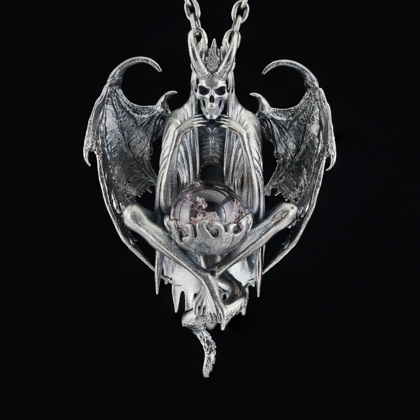 Gothic pendant with ghost crystal in oxidized 925 silver totem design gift for her statement necklace birthday