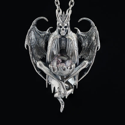 Gothic pendant with ghost crystal in oxidized 925 silver totem design gift for her statement necklace birthday