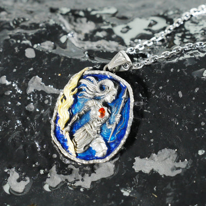 Aries Pendant in 925 Silver | Blue Enamel Medallion with Orange Zirconia | Handmade Zodiac Jewelry