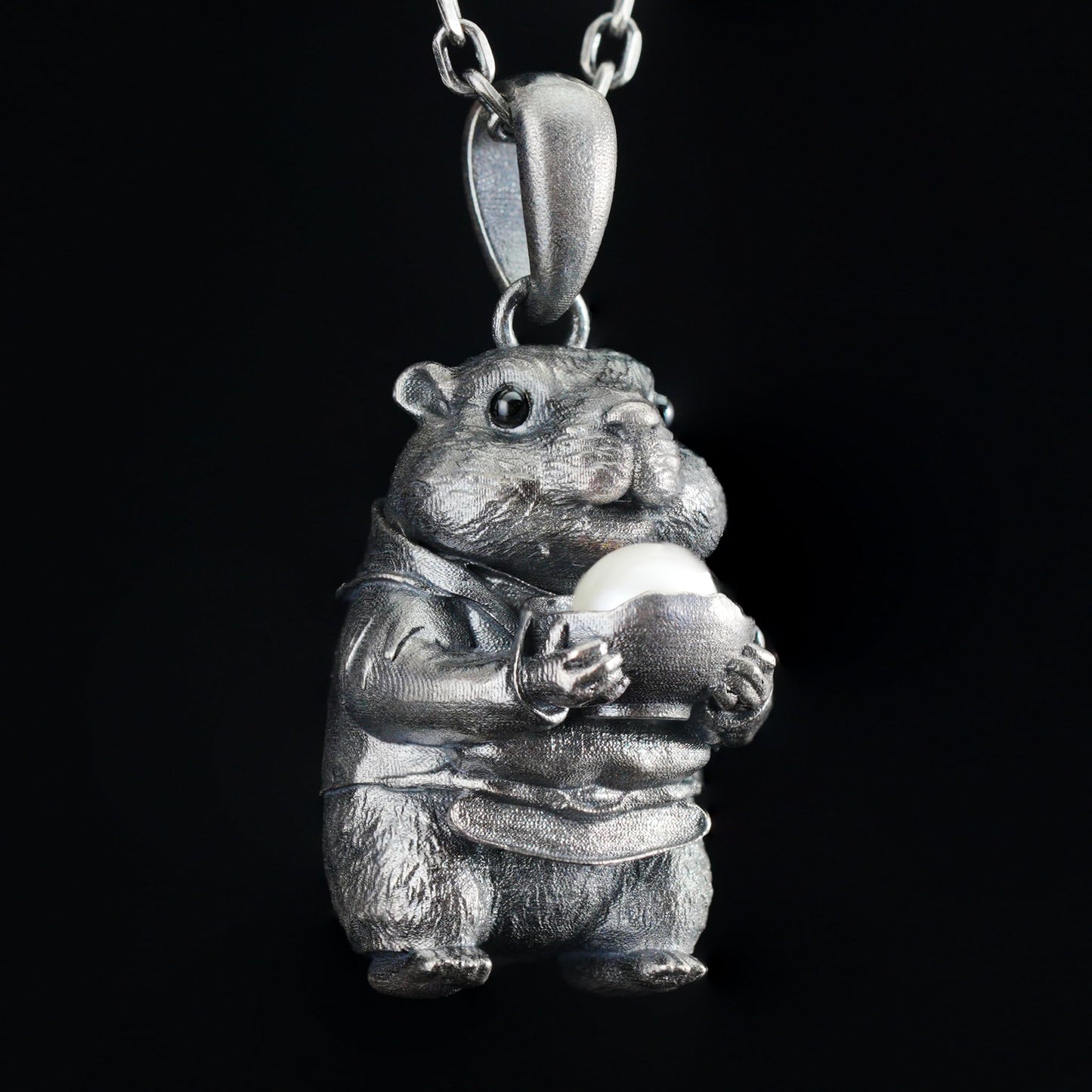 925 Sterling Silver Hamster Pendant with Freshwater Pearl | Handmade Animal Totem Necklace | Whimsical Fairy Tale Jewelry Gift