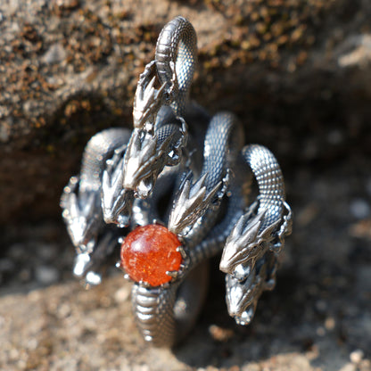 Eight-Headed Serpent Pendant | Handmade 925 Silver Mythical Jewelry | Yamata no Orochi Amulet with Golden Quartz | Japanese Power Symbol