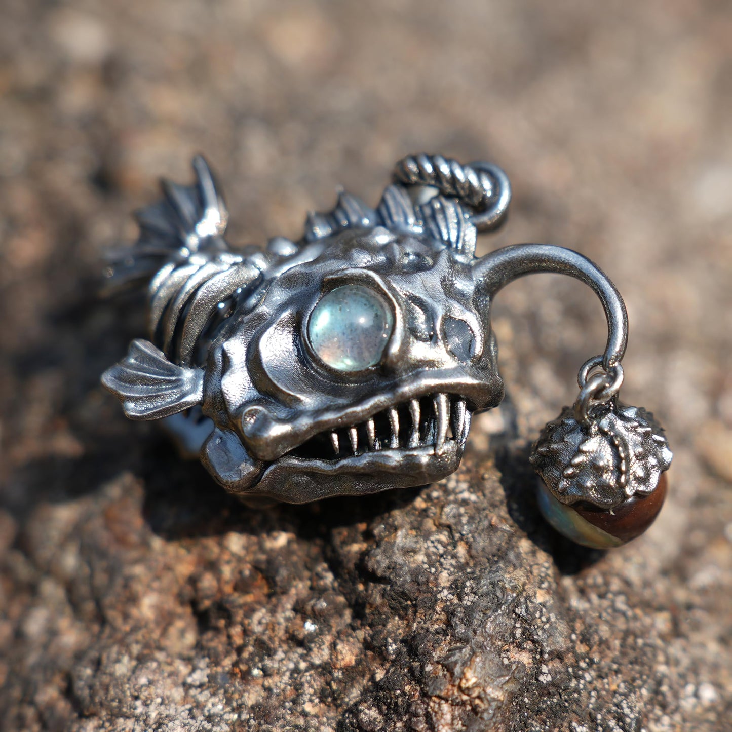 Anglerfish Pendant | 925 Sterling Silver & Labradorite Necklace | Handmade Ocean-Inspired Jewelry Gift for Sea Lovers & Collectors