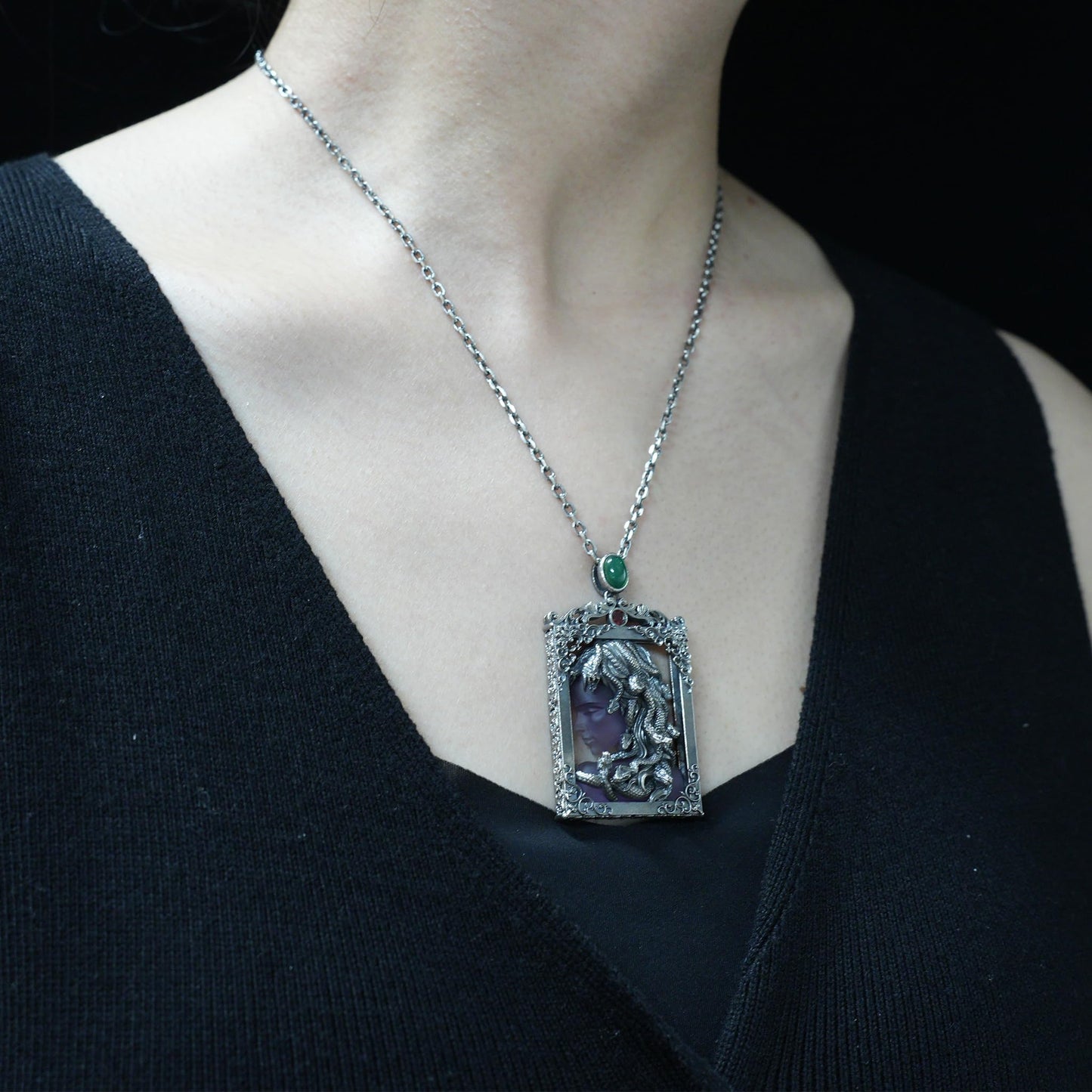 Handcrafted Medusa Pendant Necklace in 925 Silver | Amethyst Mirror & Serpent Hair | Gothic Greek Mythology Jewelry | Feminine Power Gift