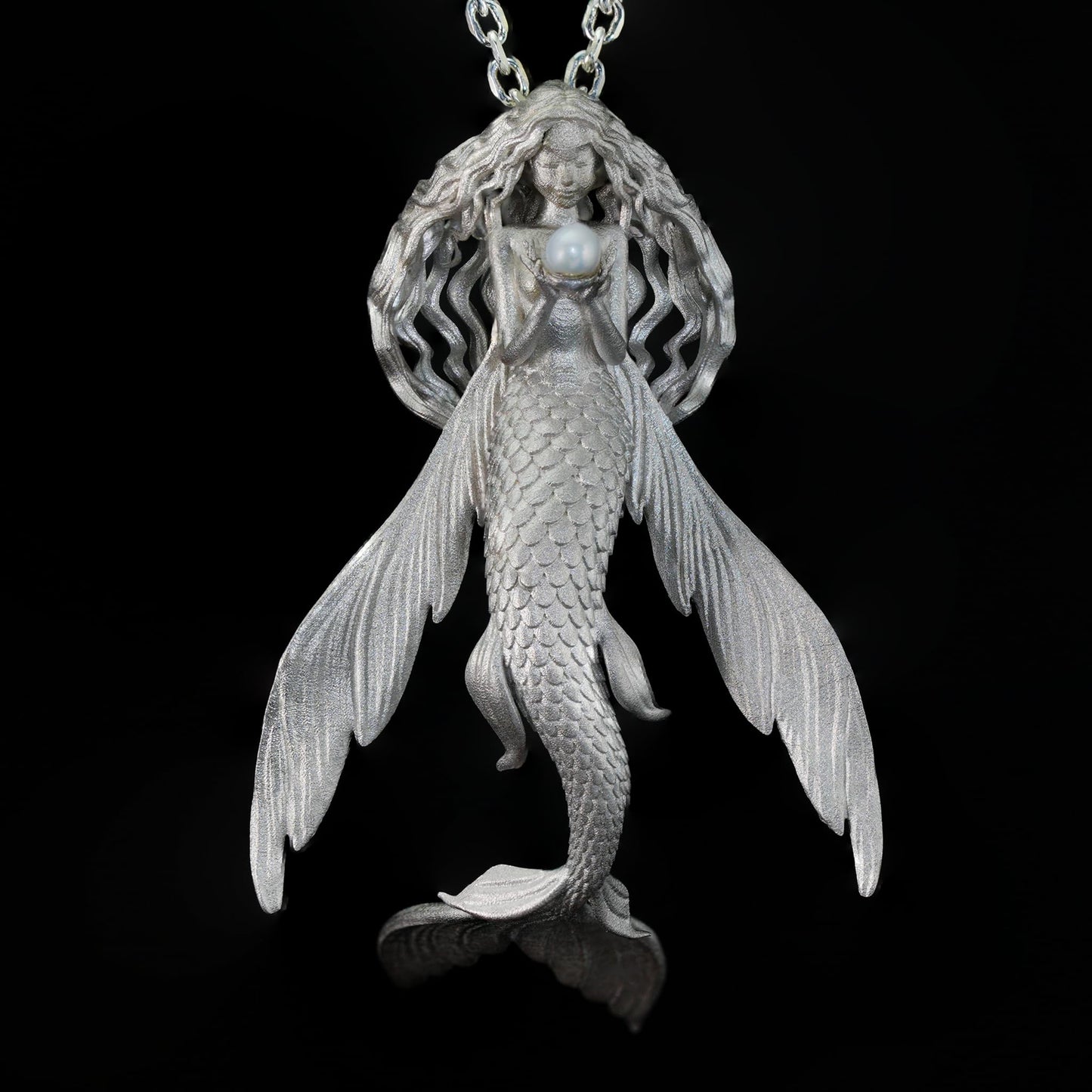 925 Sterling Silver Flying Fish Mermaid Pendant Necklace with Freshwater Pearl | Handcrafted Ocean Fantasy Jewelry | Mythical Sea Spirit Gift for Her