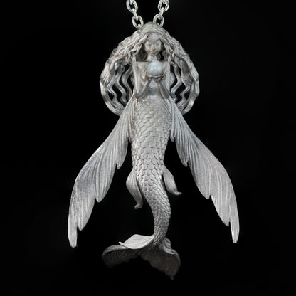 925 Sterling Silver Flying Fish Mermaid Pendant Necklace with Freshwater Pearl | Handcrafted Ocean Fantasy Jewelry | Mythical Sea Spirit Gift for Her