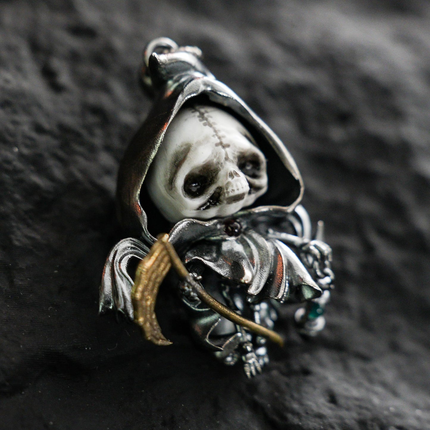 Grim Reaper Pendant | Handmade 925 Silver Skeleton Amulet | Gothic Death Charm | Fantasy Art Jewelry for Dark Aesthetics