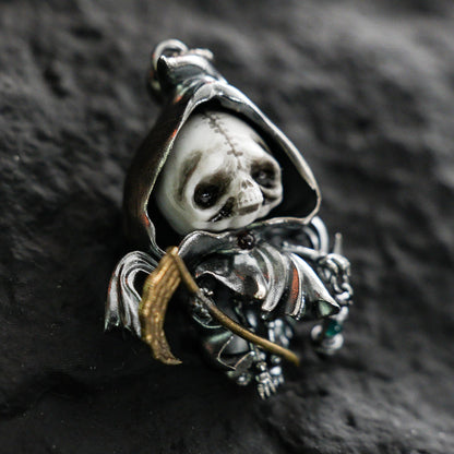 Grim Reaper Pendant | Handmade 925 Silver Skeleton Amulet | Gothic Death Charm | Fantasy Art Jewelry for Dark Aesthetics