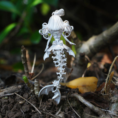 925 Sterling Silver Mermaid Skeleton Pendant with Labradorite | Handcrafted Ocean Amulet Necklace | Gothic Fantasy Jewelry Gift