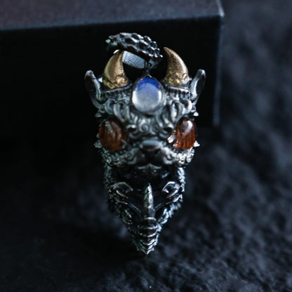 Sleeping Baby Dragon Pendant | Sterling Silver Mythical Creature Jewelry | Gold Rutilated Quartz Eye | Fantasy Amulet Gift for Protection