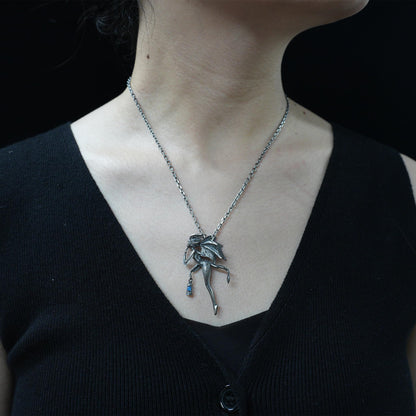 Dragon Girl Pendant | 925 Silver Fantasy Necklace with Green Chalcedony Lantern | Symbol of Courage & Inner Light