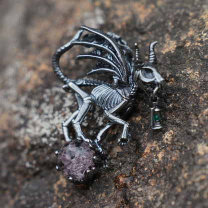 Dark Wings Dragon Pendant | Handmade 925 Silver Gothic Jewelry with Phantom Quartz | Fantasy Amulet for Magic & Mystery Lovers