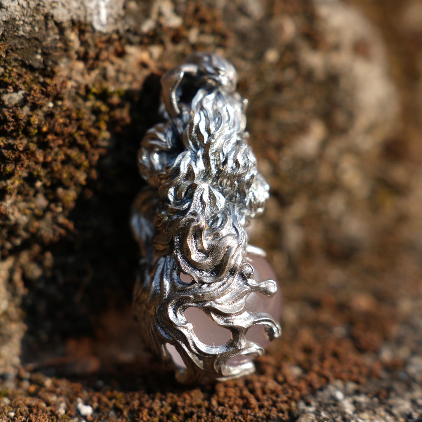 Rose Quartz Pendant with Carnelian Lantern | 925 Sterling Silver Healing Necklace | Handmade Fantasy Amulet Gift for Women & Wiccan Souls