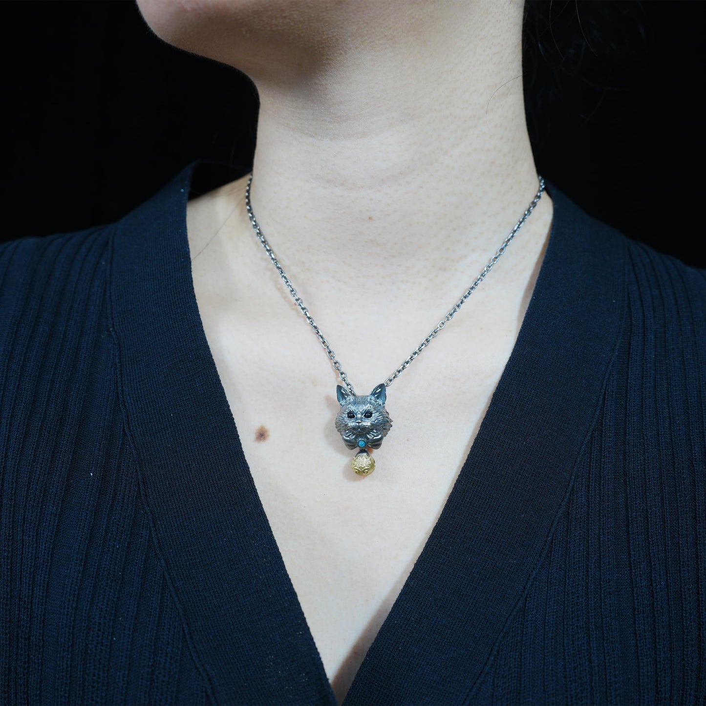 925 Silver Mystic Cat Pendant with Bell | Handmade Spirit Animal Necklace | Emotional Protection Amulet Jewelry Gift