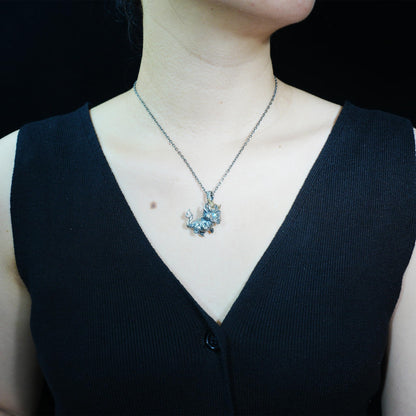 Handmade Fantasy Jewelry | Dragon Totem Necklace | Silver–Copper Bicolor Horn Crown | Labradorite Blue Eye | Handmade Gift