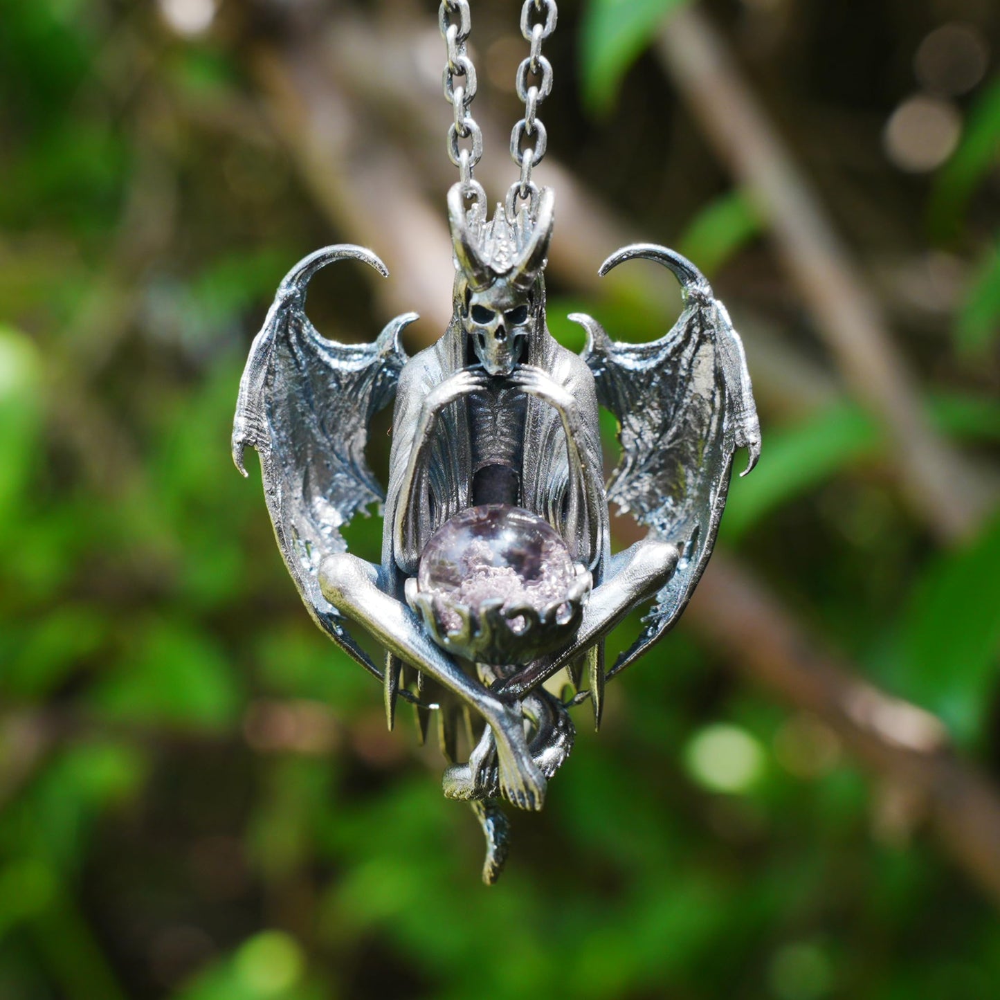 Gothic pendant with ghost crystal in oxidized 925 silver totem design gift for her statement necklace birthday
