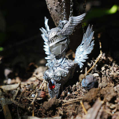 Valkyrie Pendant | 925 Sterling Silver & Garnet | Norse Mythology Amulet | Handmade Viking Necklace