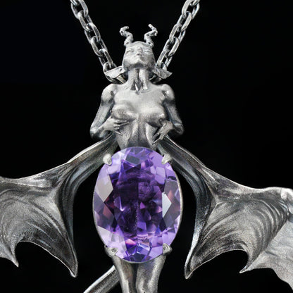 Handcrafted Silver Demon Wing Pendant Necklace | Mystical Banshee Jewelry Symbolizing Strength, Power & Mystery | Unique Gift for Her