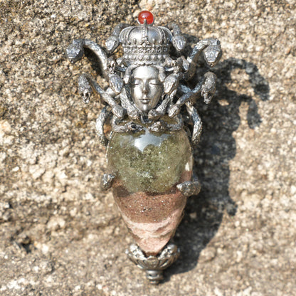 Medusa’s Gaze Pendant | 925 Sterling Silver & Phantom Quartz Necklace | Handcrafted Mythical Jewelry Gift for Fantasy & Art Lovers