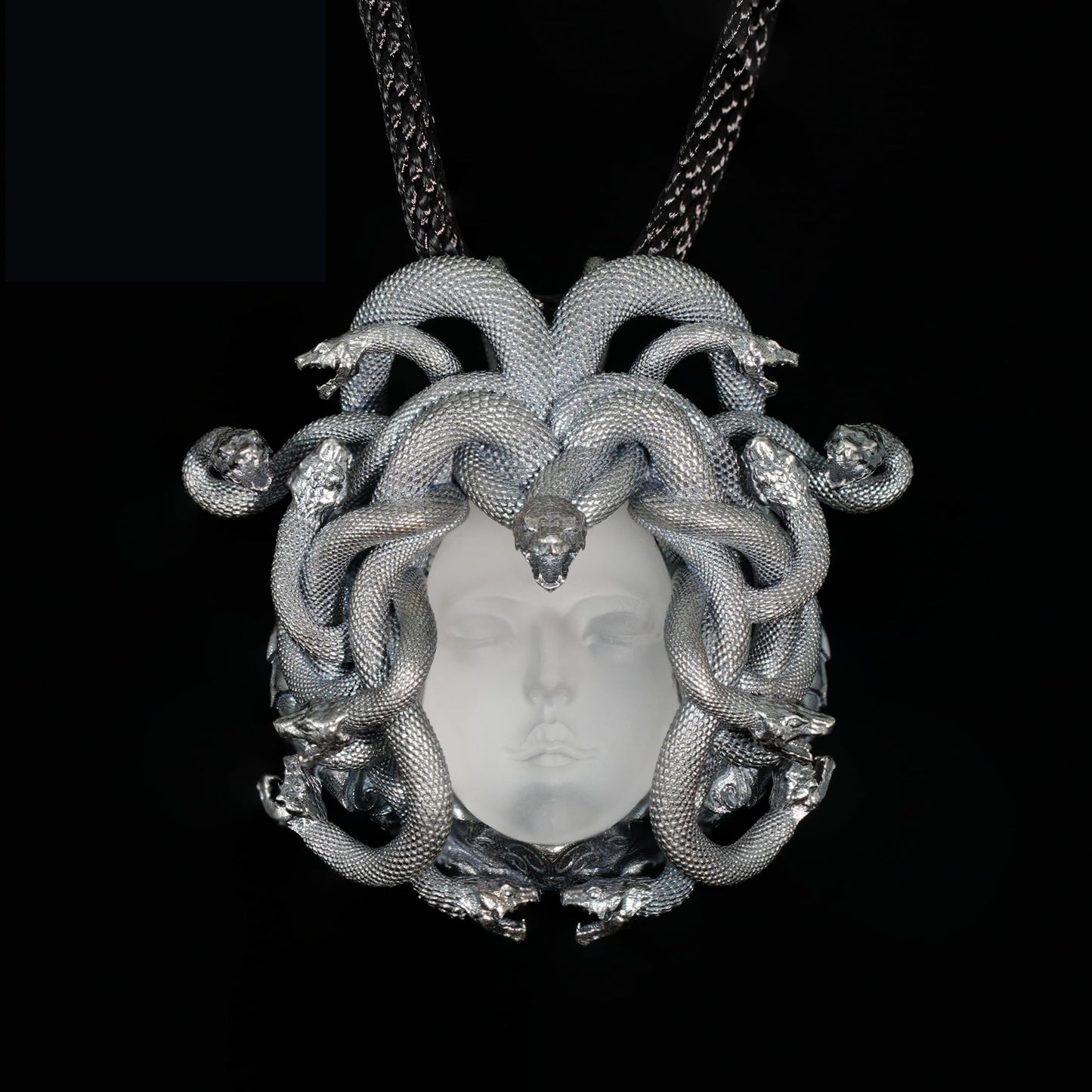 Medusa Pendant in 925 Silver | Handmade White Crystal Necklace | Mythical Statement Jewelry for Gothic & Art Lovers
