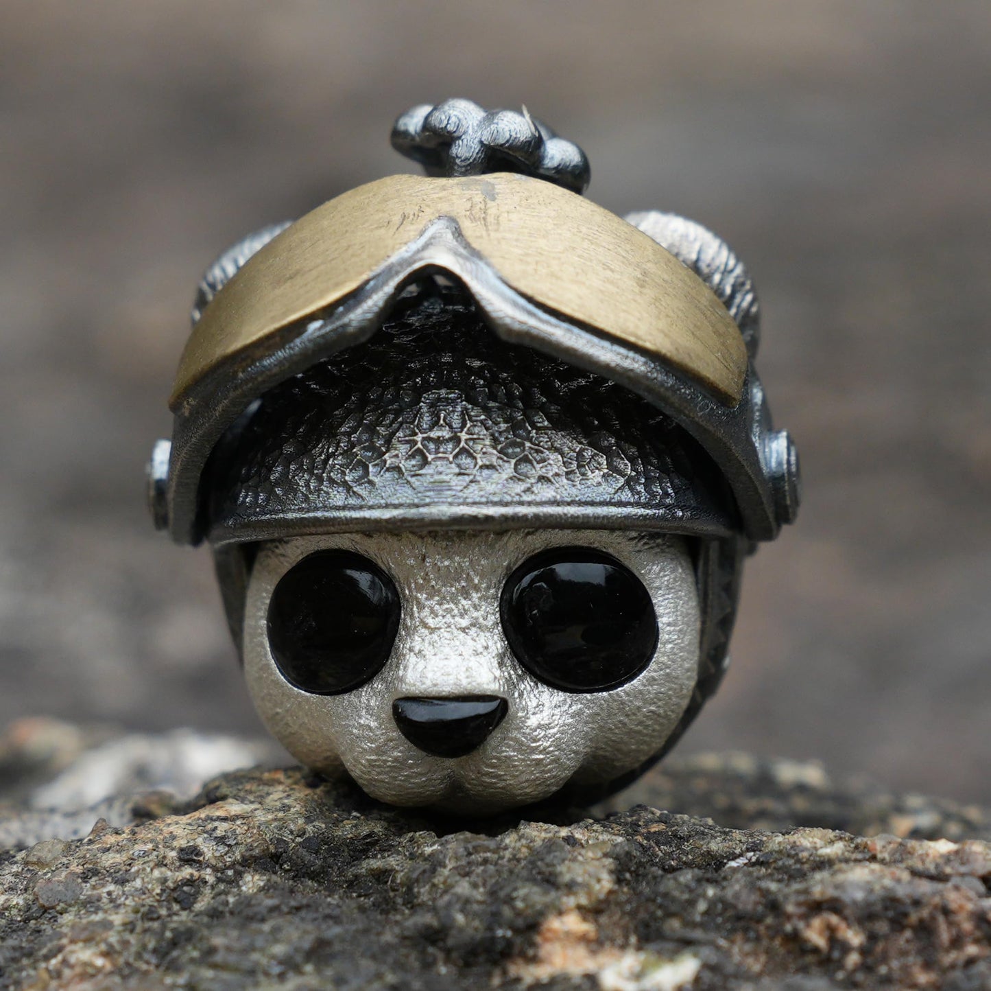 Armored Adventure Panda Pendant | 925 Silver & Brass Jewelry | Movable Sunglasses Design | Whimsical Guardian Amulet for Adventure Lovers